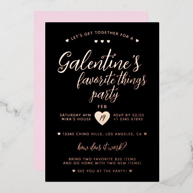 Invitation En Aluminium Classy Galentine's Favorite Things Party  (Recto/Verso)