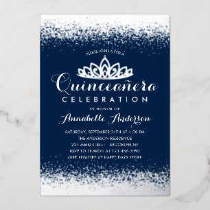 Invitation En Aluminium Classy Royal Blue Quinceañera Parties scintillant 