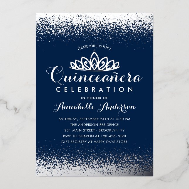 Invitation En Aluminium Classy Royal Blue Quinceañera Parties scintillant  (Recto)