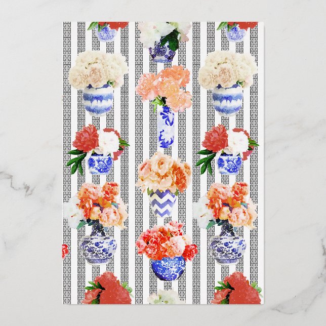 Invitation En Aluminium Clé grecque avec pivoines (Recto)