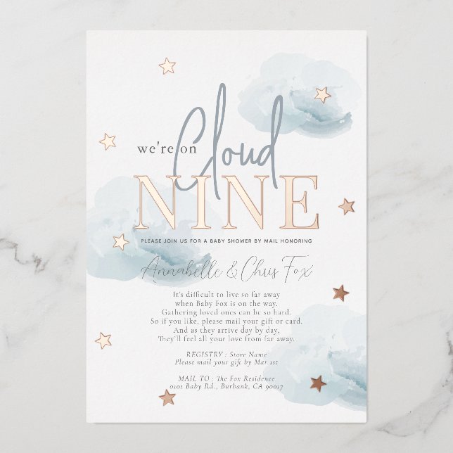 Invitation En Aluminium Cloud 9 Blue Clouds Boy Baby shower par courrier (Recto)