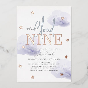 Invitation En Aluminium Cloud 9 Lavender Nuages Aquarelle Baby shower garç