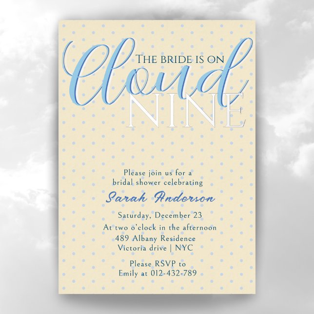 Invitation En Aluminium Cloud moderne 9 Fête des mariées Motif bleu (Créateur téléchargé)