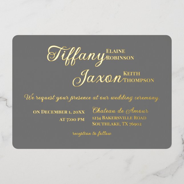 Invitation En Aluminium Co-Starring Grey Mariage Real (Recto)