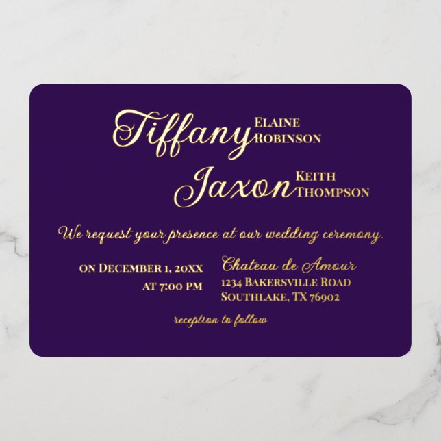 Invitation En Aluminium Co-Starring Royal Purple Mariage Real (Recto)