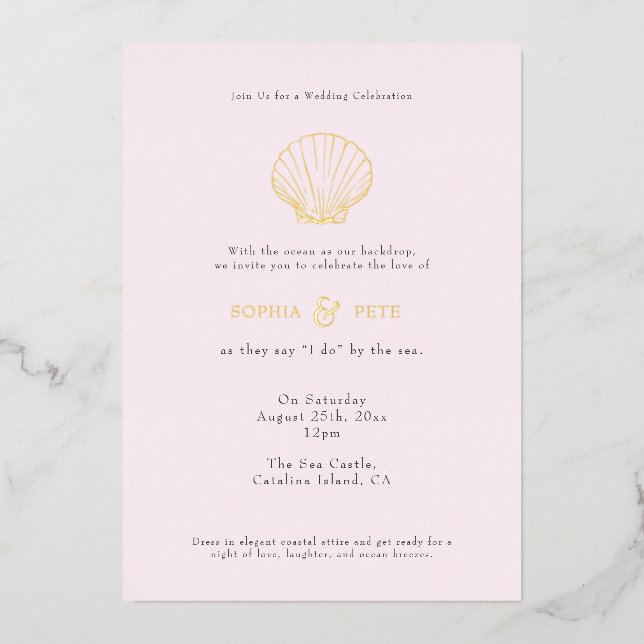 Invitation En Aluminium Coastal Chic Foil Mariage Inviter Blush (Recto)