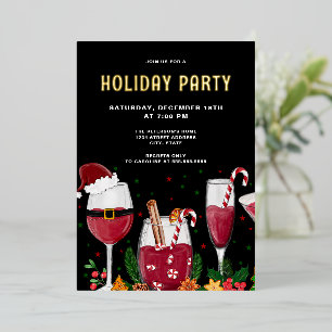 Invitation En Aluminium Cocktails de Noël Fête Véritable Or