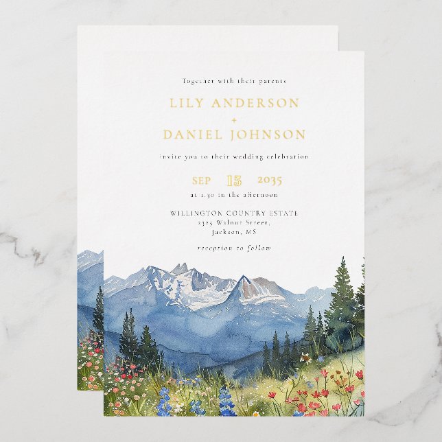 Invitation En Aluminium Code QR de mariage à fleur sauvage de montagne à l (Recto/Verso)