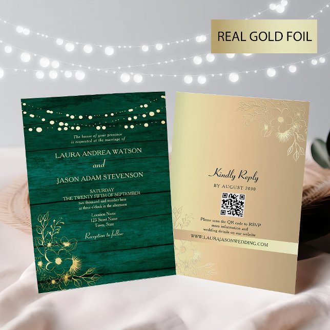 Invitation En Aluminium Code QR Mariage Gold et Emerald Green (Créateur téléchargé)