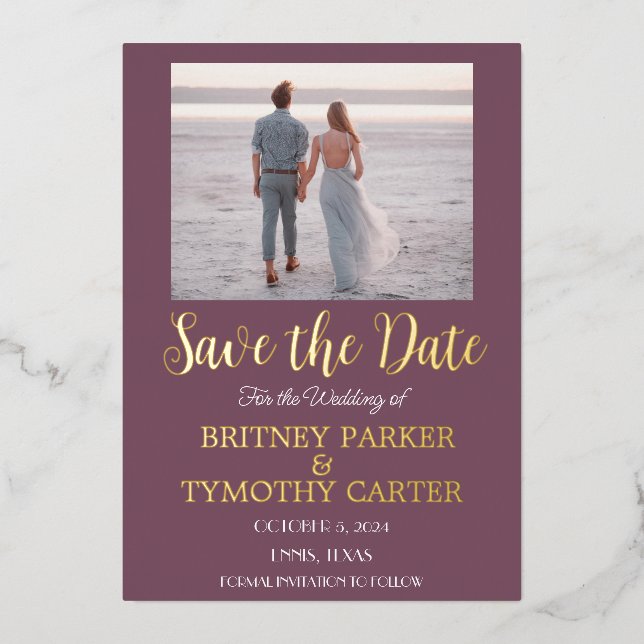 Invitation En Aluminium Code QR moderne Lavande photo violet Mariage Foil (Recto)