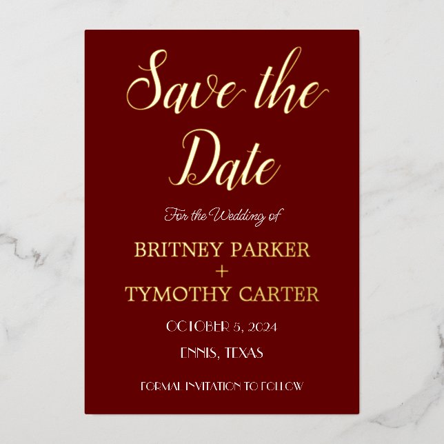 Invitation En Aluminium Code QR moderne Photo Calligraphie Mariage Bourgog (Recto)