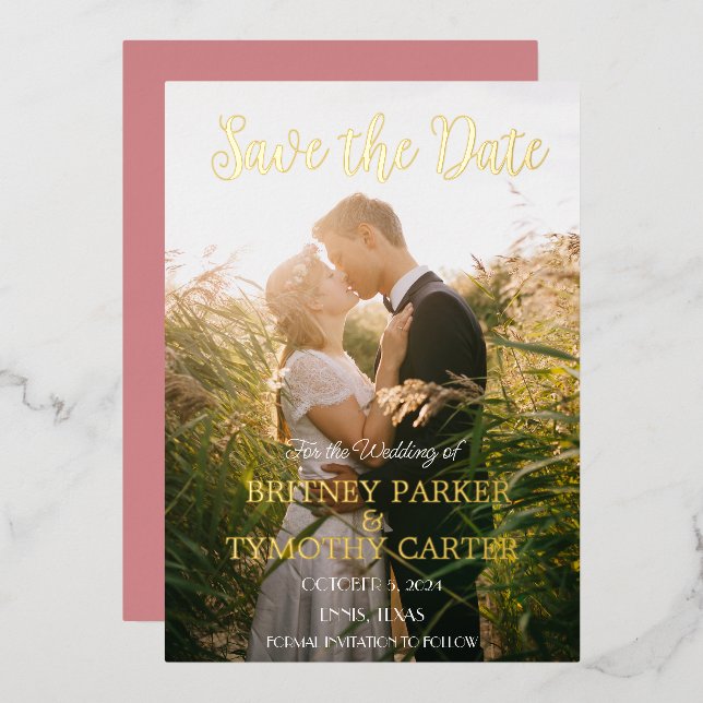 Invitation En Aluminium Code QR moderne Photo Dusty Rose Script Mariage (Recto/Verso)