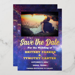 Invitation En Aluminium Code QR moderne Photo Galaxie céleste Mariage Foil