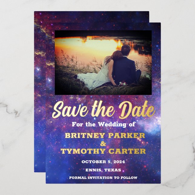 Invitation En Aluminium Code QR moderne Photo Galaxie céleste Mariage Foil (Recto/Verso)