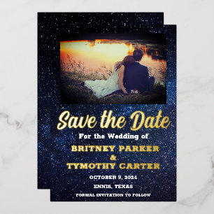 Invitation En Aluminium Code QR moderne Photo Galaxie céleste Mariage Foil
