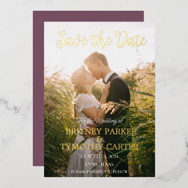 Invitation En Aluminium Code QR moderne Photo Mariage de lavande violet (Recto/Verso)