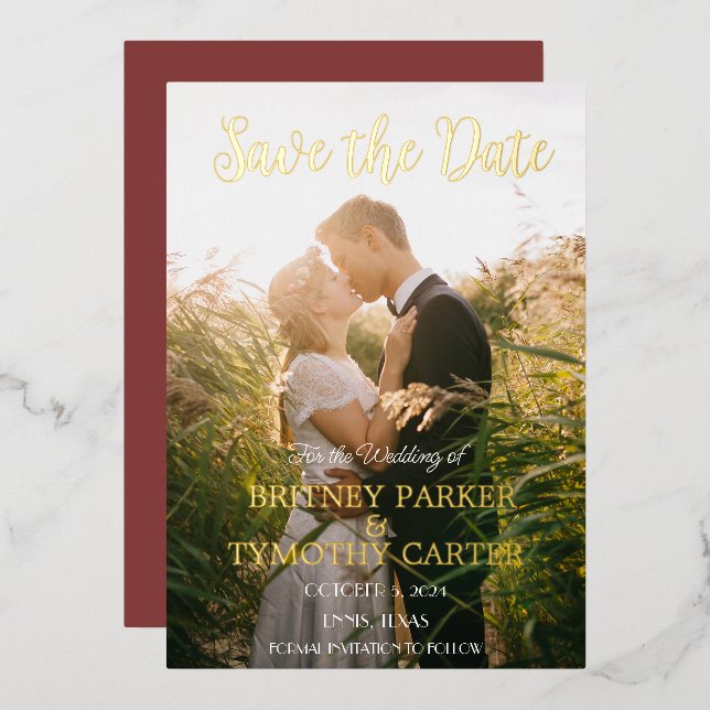 Invitation En Aluminium Code QR moderne Photo Vin Bourgogne Script Mariage (Recto/Verso)