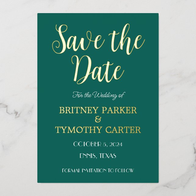 Invitation En Aluminium Code QR moderne Script photo Emerald Green Mariage (Recto)