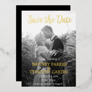 Invitation En Aluminium Code QR moderne Script photo Mariage noir