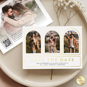 Invitation En Aluminium Code QR Photo Or Blanc Mariage Économisez la Date