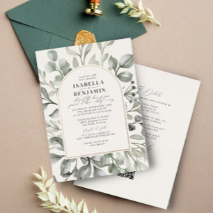 Invitation En Aluminium Code QR RSVP Arc de verdure ivoire Mariage Rose Go