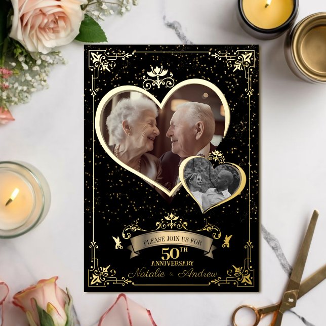 Invitation En Aluminium Cœur d'amour d'anniversaire de mariage d'or Alors  (Créateur téléchargé)
