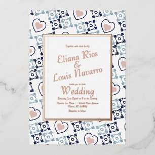 Invitation En Aluminium Cœur de carreau mexicain Talavera bleu mariage pre