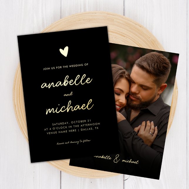Invitation En Aluminium Coeur et romantique Script moderne Photo Mariage G (Créateur téléchargé)