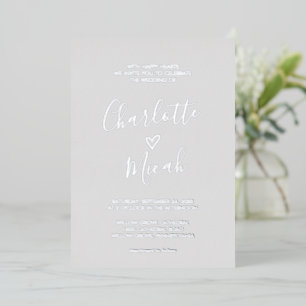 Invitation En Aluminium Coeur tiré à la main   Mariage gris argenté à huil