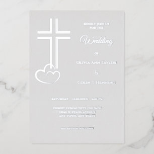 Invitation En Aluminium Coeurs croisés double ligne sur Mariage argent