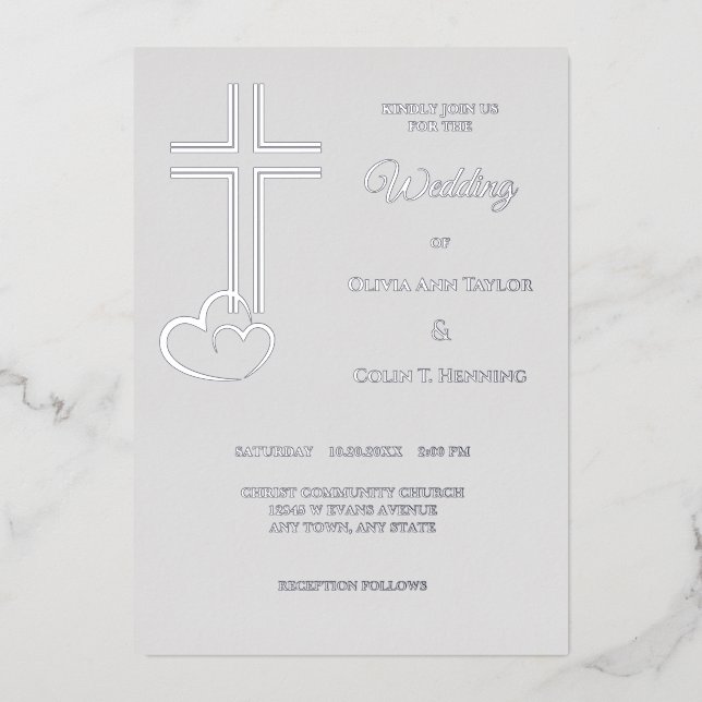 Invitation En Aluminium Coeurs croisés double ligne sur Mariage argent (Recto)