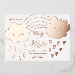 Invitation En Aluminium Coeurs D'Or rose Sur L'Arc-En-Ciel Anniversaire Fo