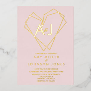 Invitation En Aluminium Cœurs Géométriques Mariage Pressé 