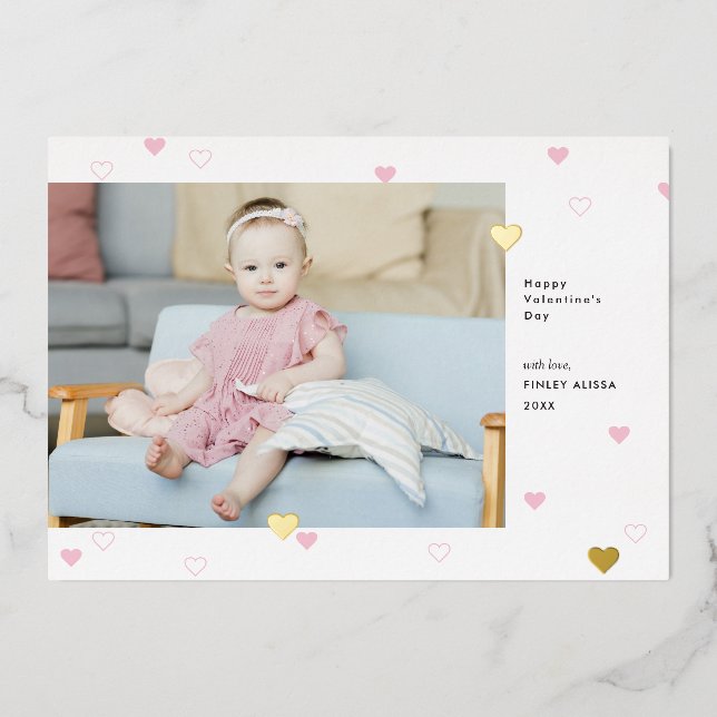 Invitation En Aluminium Coeurs roses doux Photo Heureuse Sainte-Valentin (Recto)