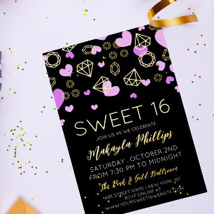 Invitation En Aluminium Cœurs violets et pierres précieuses dorées Sweet 1