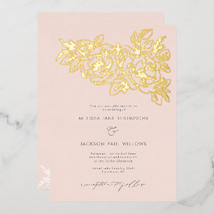 Invitation En Aluminium Coin de fleurs dorées élégant design mariage blush