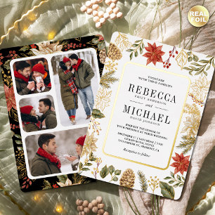 Invitation En Aluminium Collage de photos florales de Noël rouges Mariage 