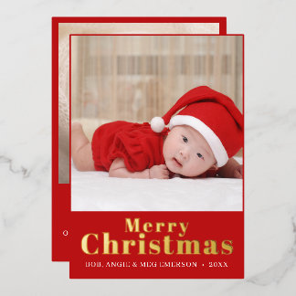 Invitation En Aluminium Collage Photo de Noël Élégant Rouge Joyeux Petit