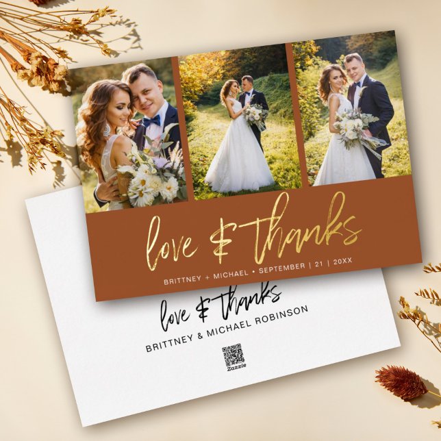 Invitation En Aluminium Collage photo Mariage minimal Merci en terre cuite (Show your appreciation to your loved ones with an awesome photo thank-you card!)