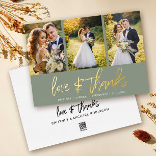 Invitation En Aluminium Collage photo Mariage minimal Sage Merci