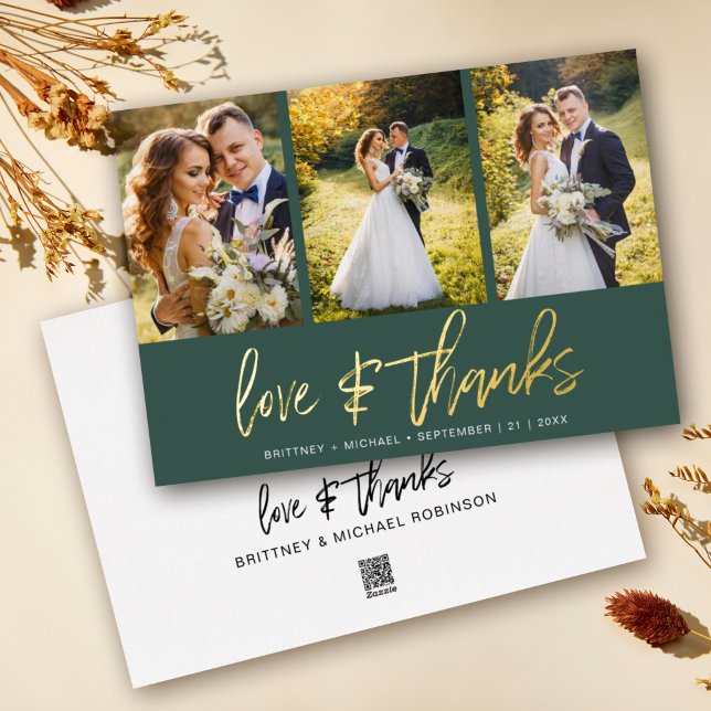 Invitation En Aluminium Collage photo minimaliste Mariage Merci vert (Show your appreciation to your loved ones with an awesome photo thank-you card!)