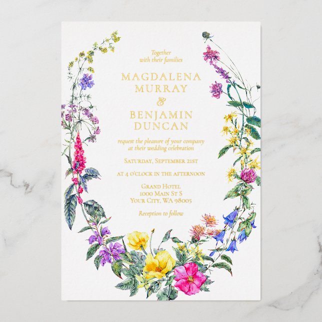 Invitation En Aluminium Colorful Meadow Fleurs sauvages Herb Garden Mariag (Recto)