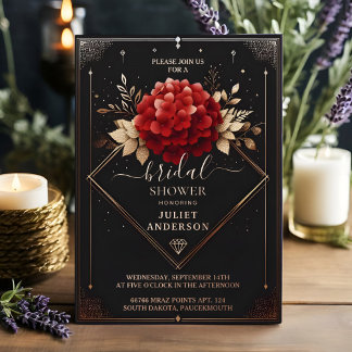 Invitation En Aluminium Comme Garden Diamond Rouge Noir Et Or Fête des mar