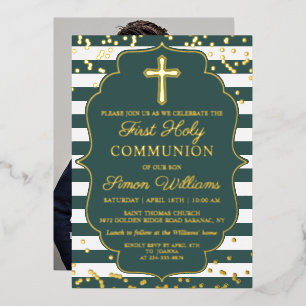 Invitation En Aluminium Communion solennelle véritables bandes vertes or p