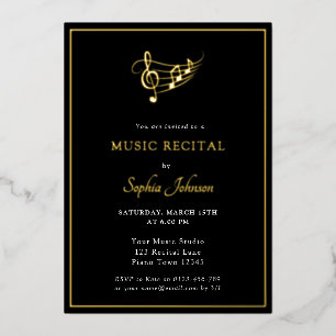 Invitation En Aluminium Concert de musique doré élégant