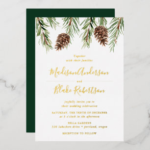 Invitation En Aluminium Cône de pin aquarelle hivernale mariage