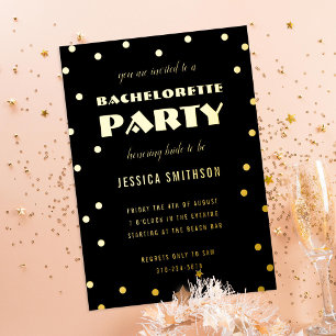 Invitation En Aluminium Confetti Bachelorte à huile noire et or