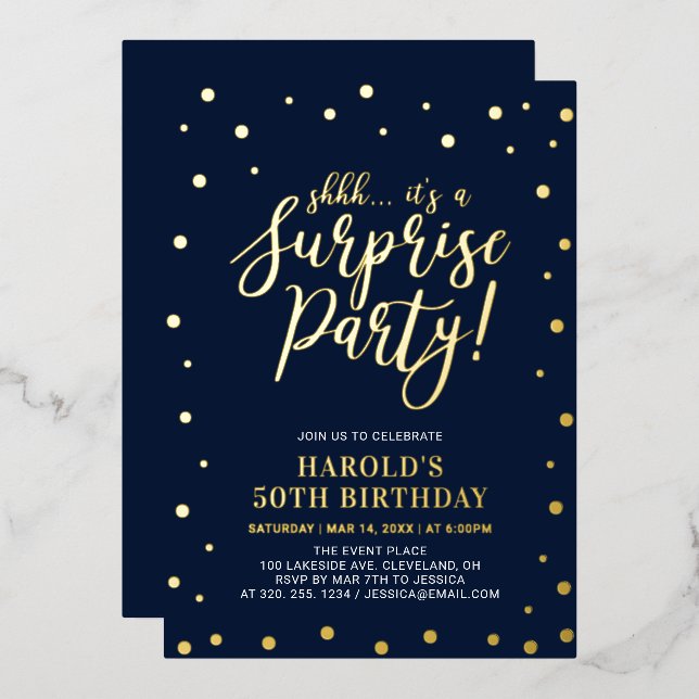 Invitation En Aluminium Confetti d'or moderne Surprise fête d'anniversaire (Recto/Verso)