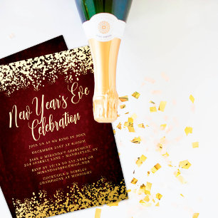 Invitation En Aluminium Confetti du réveillon de Bourgogne élégant