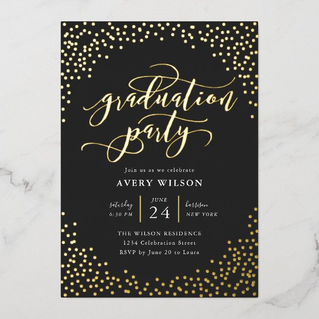 Invitation En Aluminium Confetti Elégant Script Graduation Party Foil Invi (Recto)